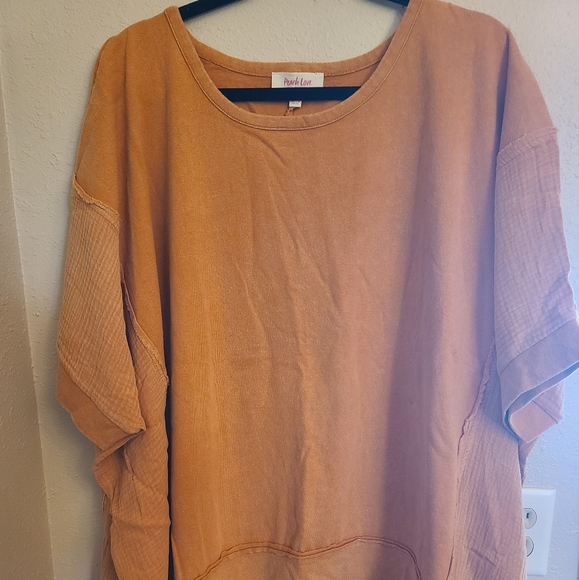 NWOT Peach Love round neck contrast oversized top sz L , rust - Picture 2 of 8
